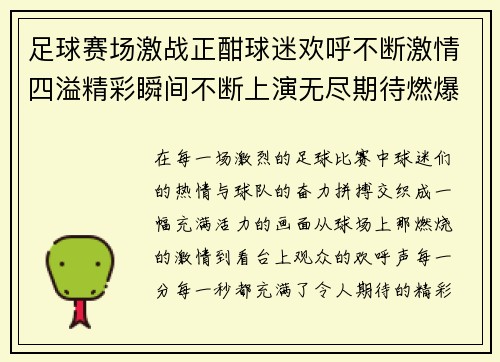 足球赛场激战正酣球迷欢呼不断激情四溢精彩瞬间不断上演无尽期待燃爆全场