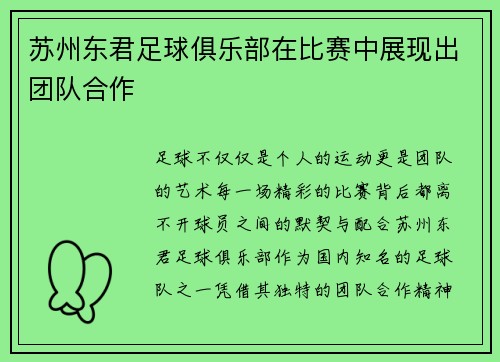 苏州东君足球俱乐部在比赛中展现出团队合作